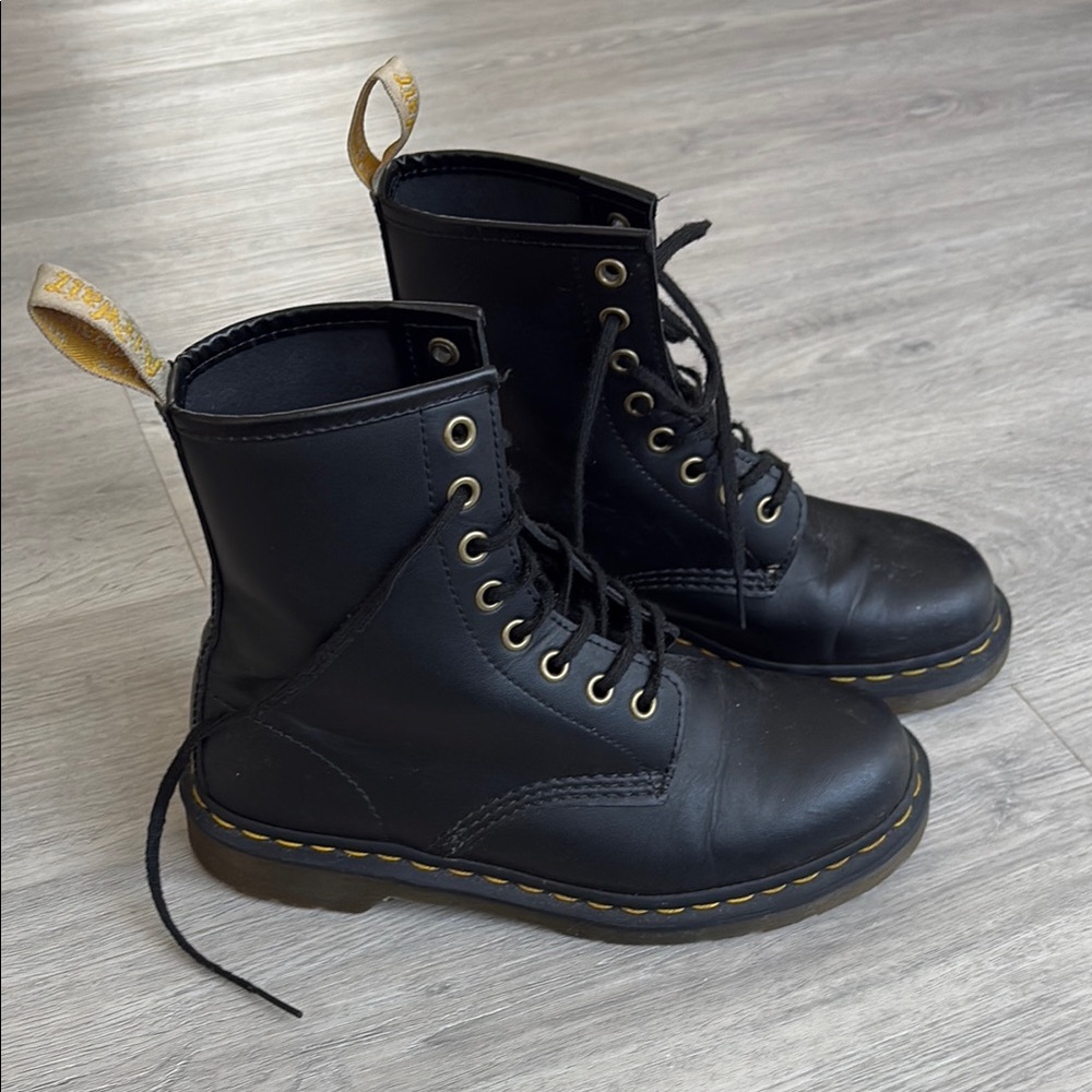 Dr. Martens Black Boots with Yellow Stitching